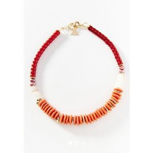Anthropologie Effie Beaded Necklace Red/Orange Motif NWT